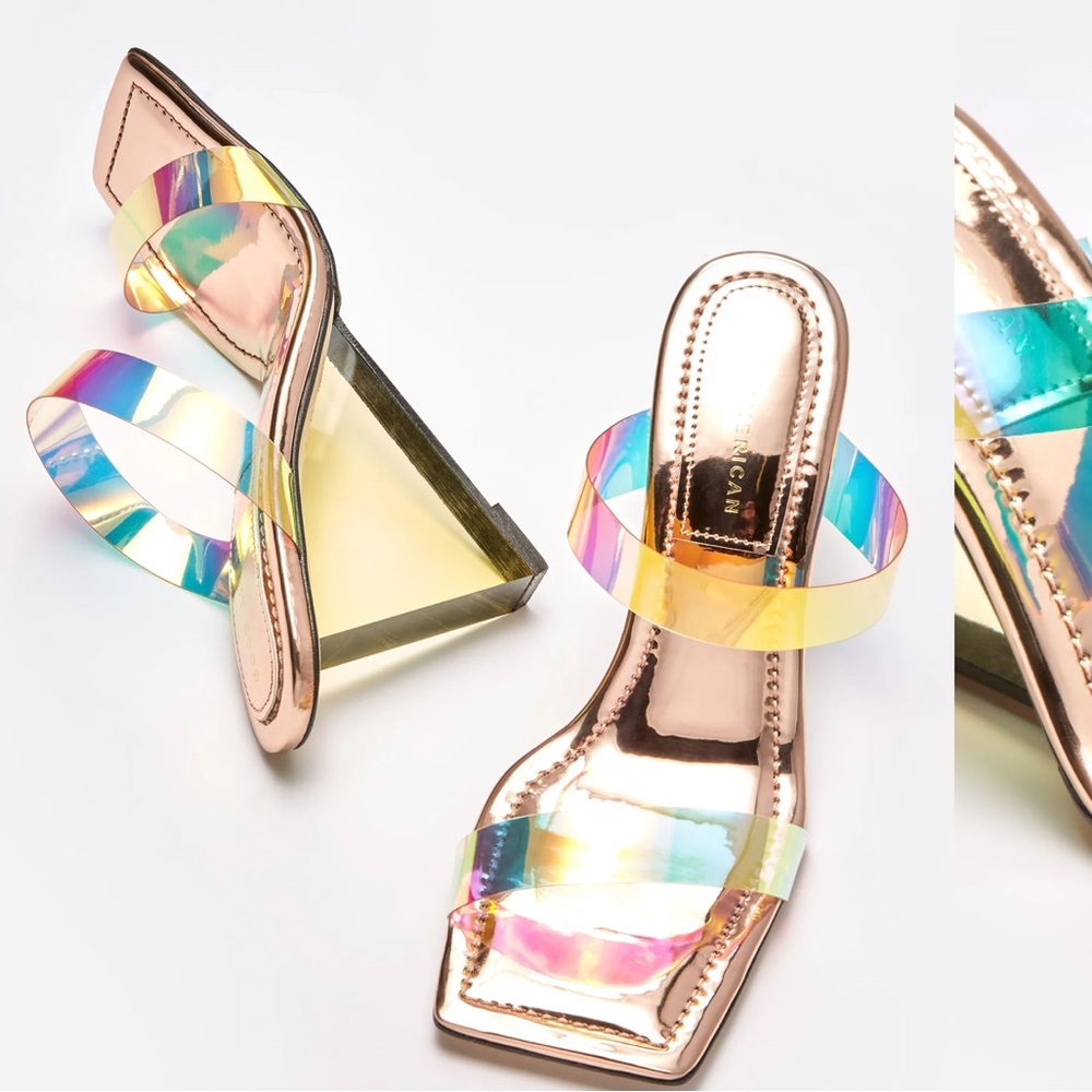 Good American Womens Cinderfckingrella Metallic Rainbow Wedge Sandals 10